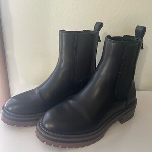 Crown Vintage Black Motorcycle Boots with Brown Lug Sole